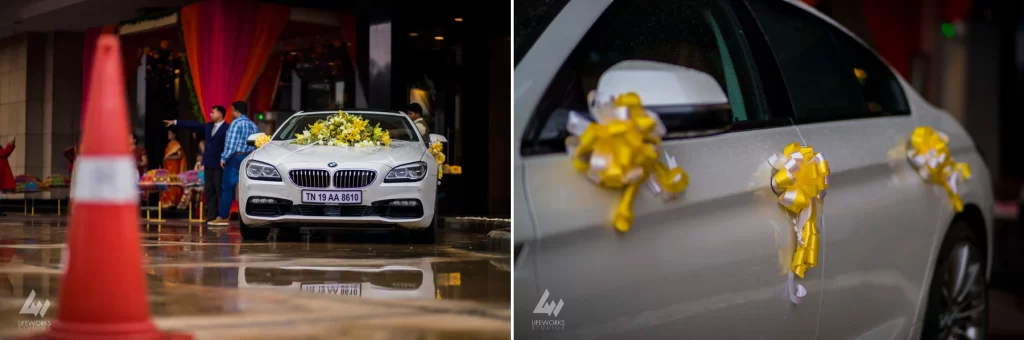 An image of the groom's car, decorated with traditional embellishments and motifs, ready to convey the groom to the wedding venue in style and elegance.