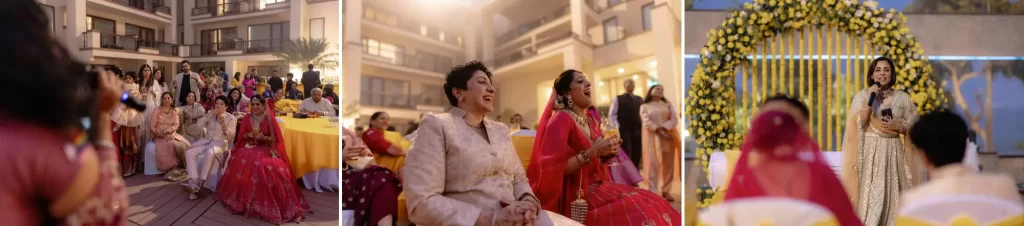 Two brides making a grand and joyful entrance, exuding happiness and excitement as they begin their wedding celebration.