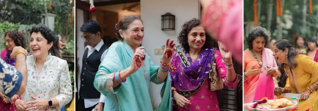 Guests sharing happy moment, exuding joy and warmth at a wedding celebration.