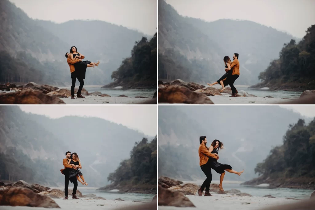 A collage of a boy holding a girl from behind in a warm embrace.