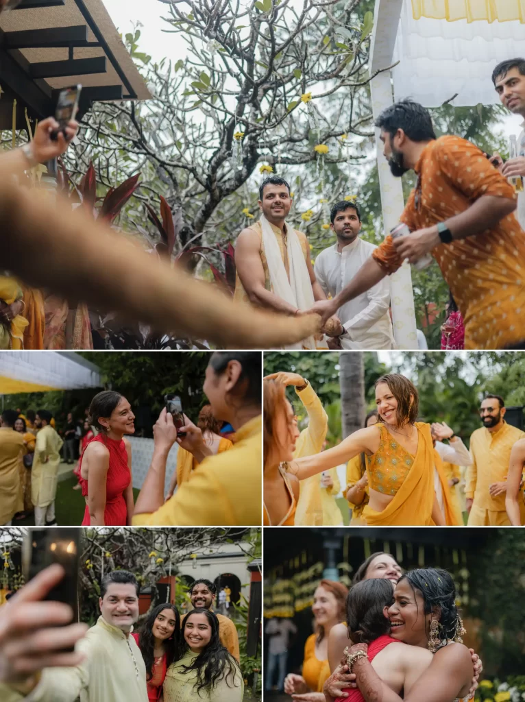 A collage of the bride and groom in a Haldi ceremony, celebrating the ceremony.