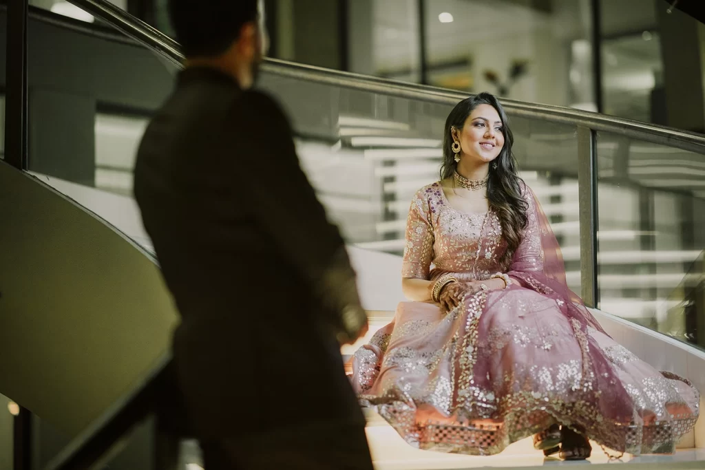 Beautiful couple captured in a romantic moment at The Oberoi, Delhi, during their destination wedding photoshoot