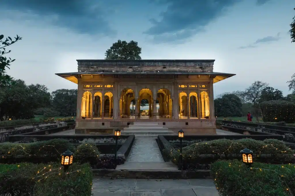 "Scenic view of Deo Bhag, Neemrana in Gwalior, ideal for destination weddings with its picturesque ambiance and historic charm."  