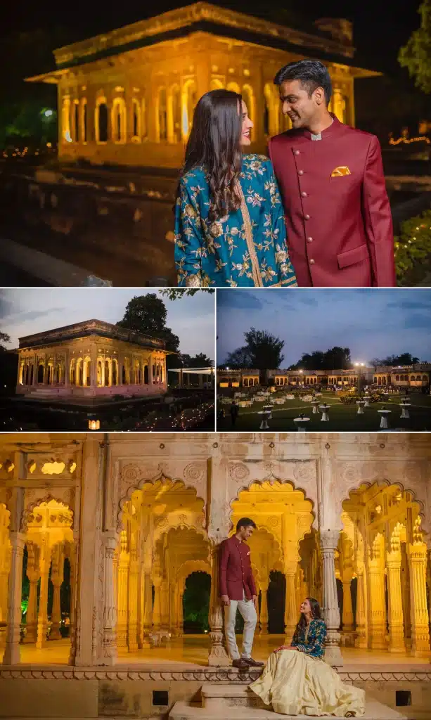 "Scenic view of Deo Bhag, Neemrana 
 and Romantic couple posing for a photograph at Deo Bhag, Neemrana in Gwalior, perfect for a destination wedding celebration."  