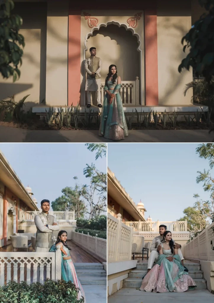 Romantic couple portrait amidst the historic architecture of Jaipur