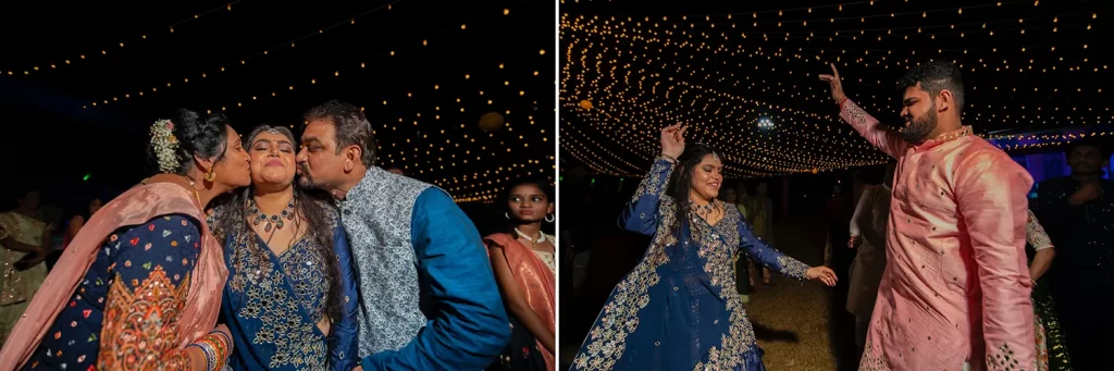 Gujarati bride and groom performing traditional Garba dance at their wedding