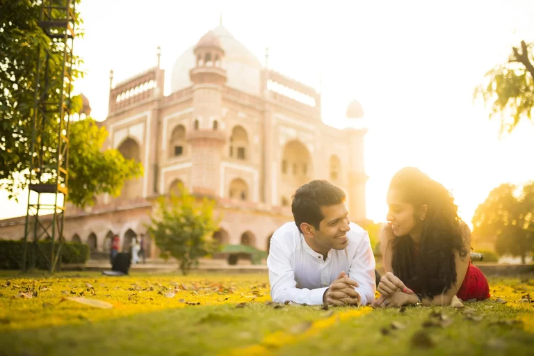 Bride and groom-to-be capture magical moments at Humayun's Tomb for their pre-wedding shoot.