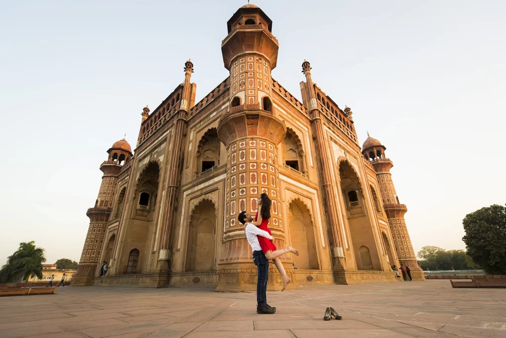 Bride and groom-to-be capture magical moments at Humayun's Tomb for their pre-wedding shoot.